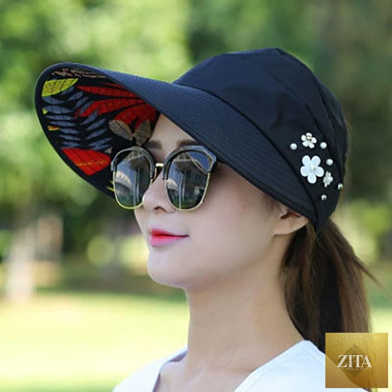 Summer Modern Adult Hats For Women Foldable Sun Hat Women's Adjustable Packable Roll-Up Visor Flower Hat Outdoor Female Casual Baseball Cap For Sport