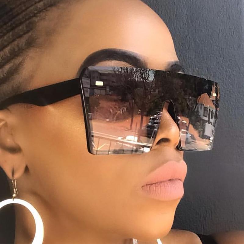 Stevvex oversized square sunglasses for women with mirror lenses and UV400 protection, stylish luxury fashion eyewear.