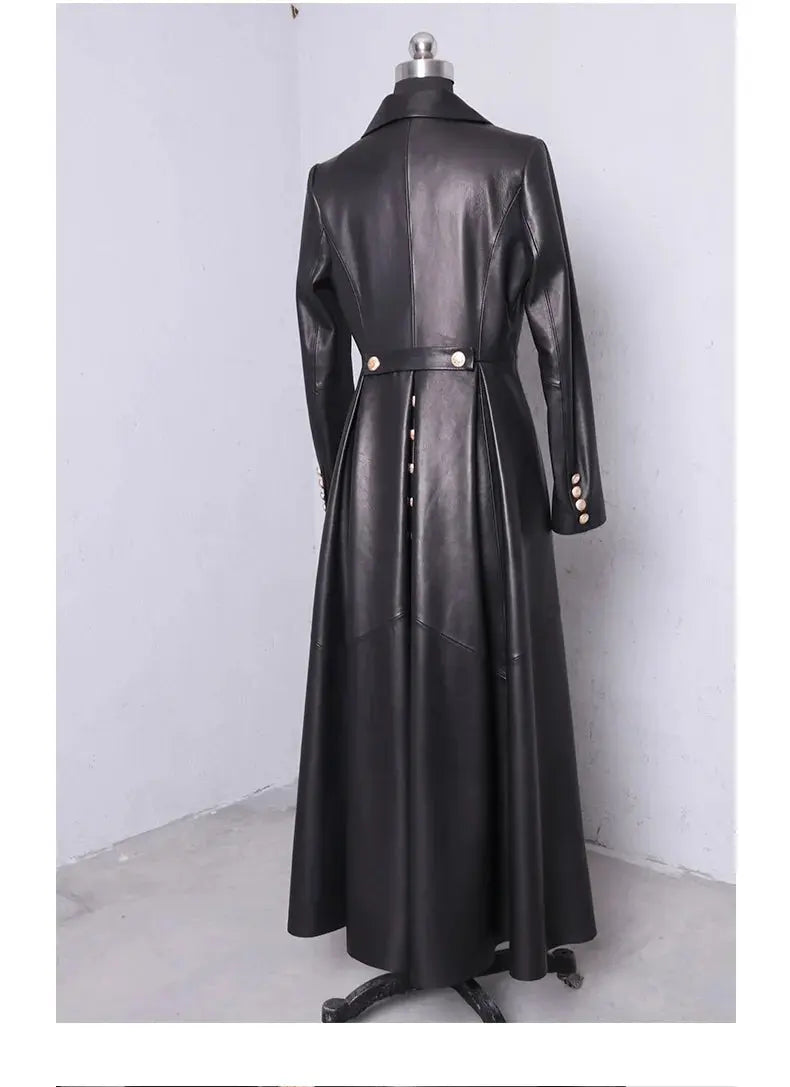 Lautaro Autumn Long Skirted Red Black Faux Leather Trench Coat for Women Double Breasted Elegant Luxury Fashion 4xl 5xl 6xl 7xl ZITA LA BELLE ÉLITE