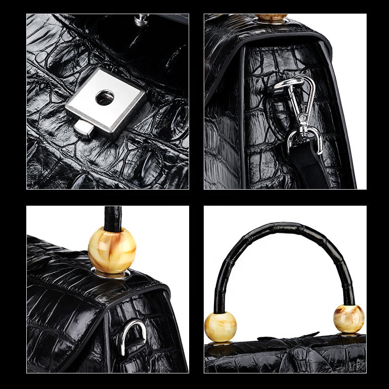 Don John luxury crocodile handbag for women featuring a sleek, textured leather design and elegant gold-tone hardware.