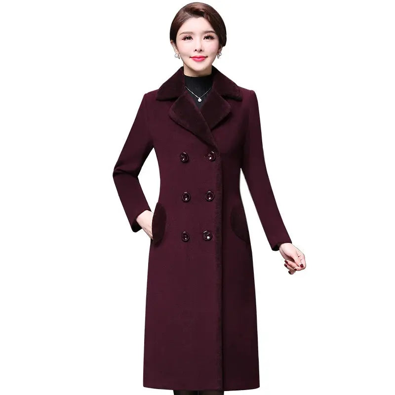 M-5XL Women Wool Blends Coat Autumn Winter 2025 Fashion Mother Thicken Cashmere Collar Long Jacket Slim Tops Outerwear Female ZITA LA BELLE ÉLITE