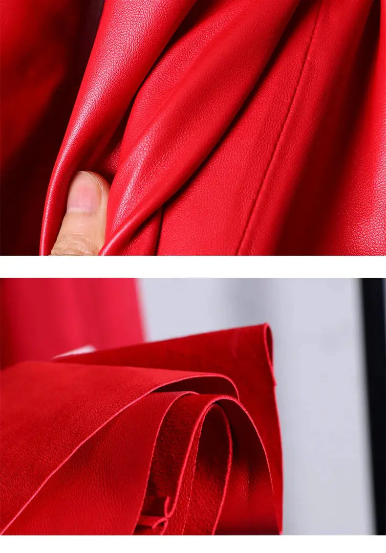 Lautaro Autumn Long Skirted Red Black Faux Leather Trench Coat for Women Double Breasted Elegant Luxury Fashion 4xl 5xl 6xl 7xl ZITA LA BELLE ÉLITE