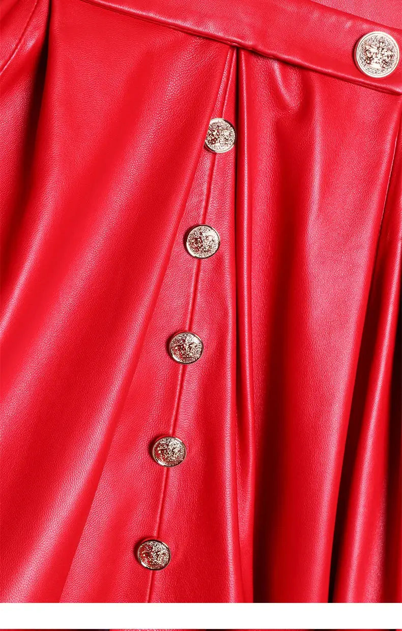 Lautaro Autumn Long Skirted Red Black Faux Leather Trench Coat for Women Double Breasted Elegant Luxury Fashion 4xl 5xl 6xl 7xl ZITA LA BELLE ÉLITE