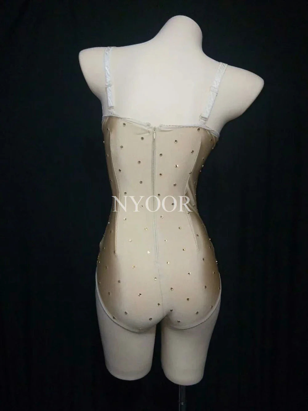 Sparkly Gold Crystals Feather Women Bodysuit
