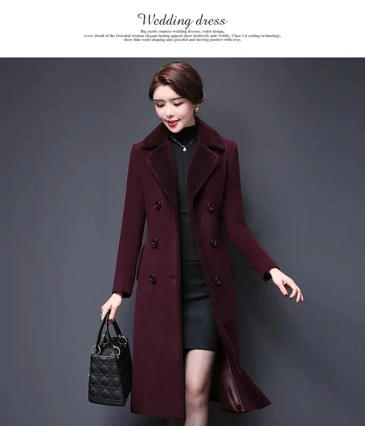 M-5XL Women Wool Blends Coat Autumn Winter 2025 Fashion Mother Thicken Cashmere Collar Long Jacket Slim Tops Outerwear Female ZITA LA BELLE ÉLITE