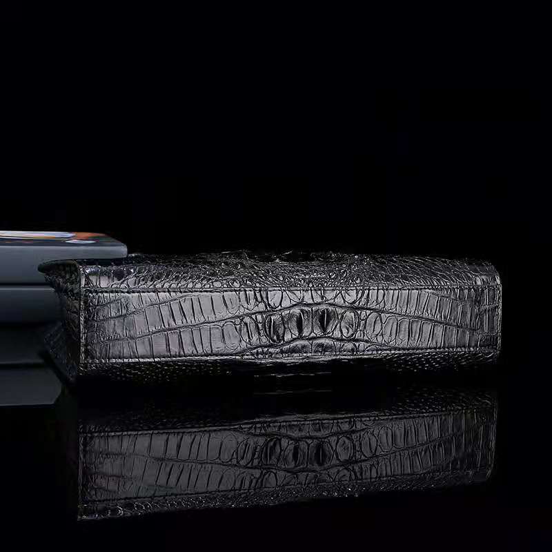 Don John men's luxury laptop bag in black genuine crocodile leather with a sleek messenger design.