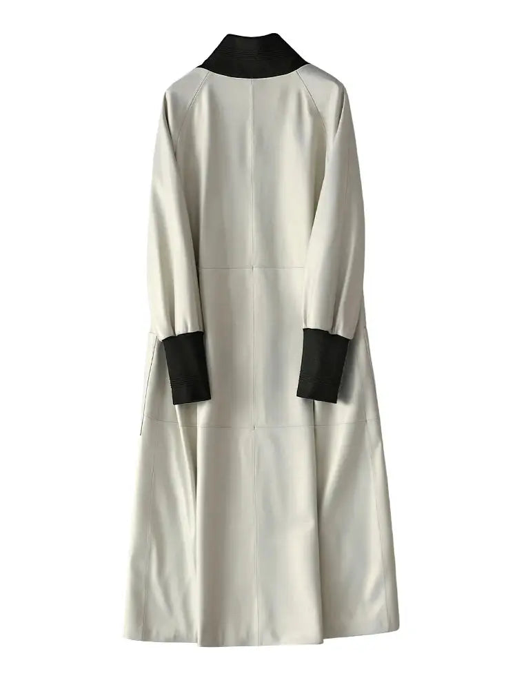 Nerazzurri Spring Autumn Loose Long Leather Trench Coat for Women with V Neck Raglan Sleeve Pockets Luxury Designer Clothes 2022 ZITA LA BELLE ÉLITE