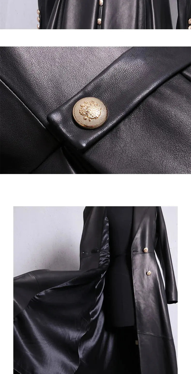 Lautaro Autumn Long Skirted Red Black Faux Leather Trench Coat for Women Double Breasted Elegant Luxury Fashion 4xl 5xl 6xl 7xl ZITA LA BELLE ÉLITE