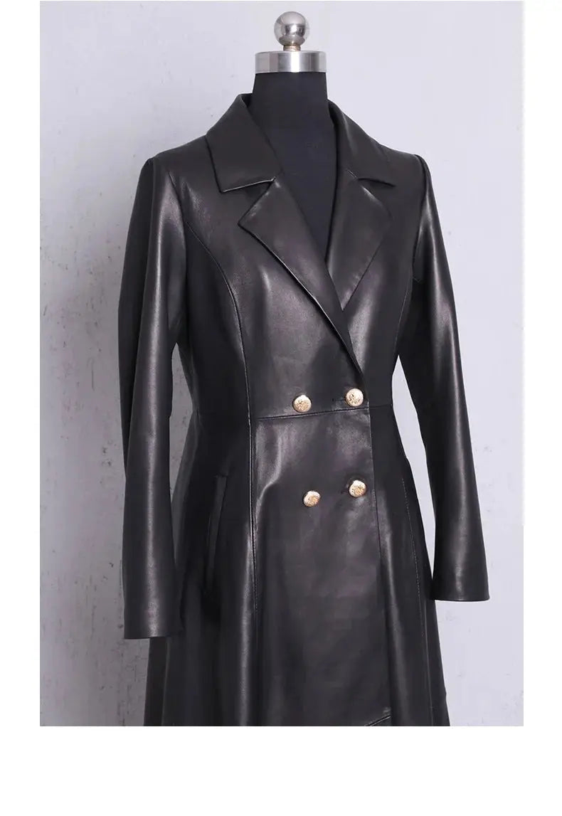 Lautaro Autumn Long Skirted Red Black Faux Leather Trench Coat for Women Double Breasted Elegant Luxury Fashion 4xl 5xl 6xl 7xl ZITA LA BELLE ÉLITE