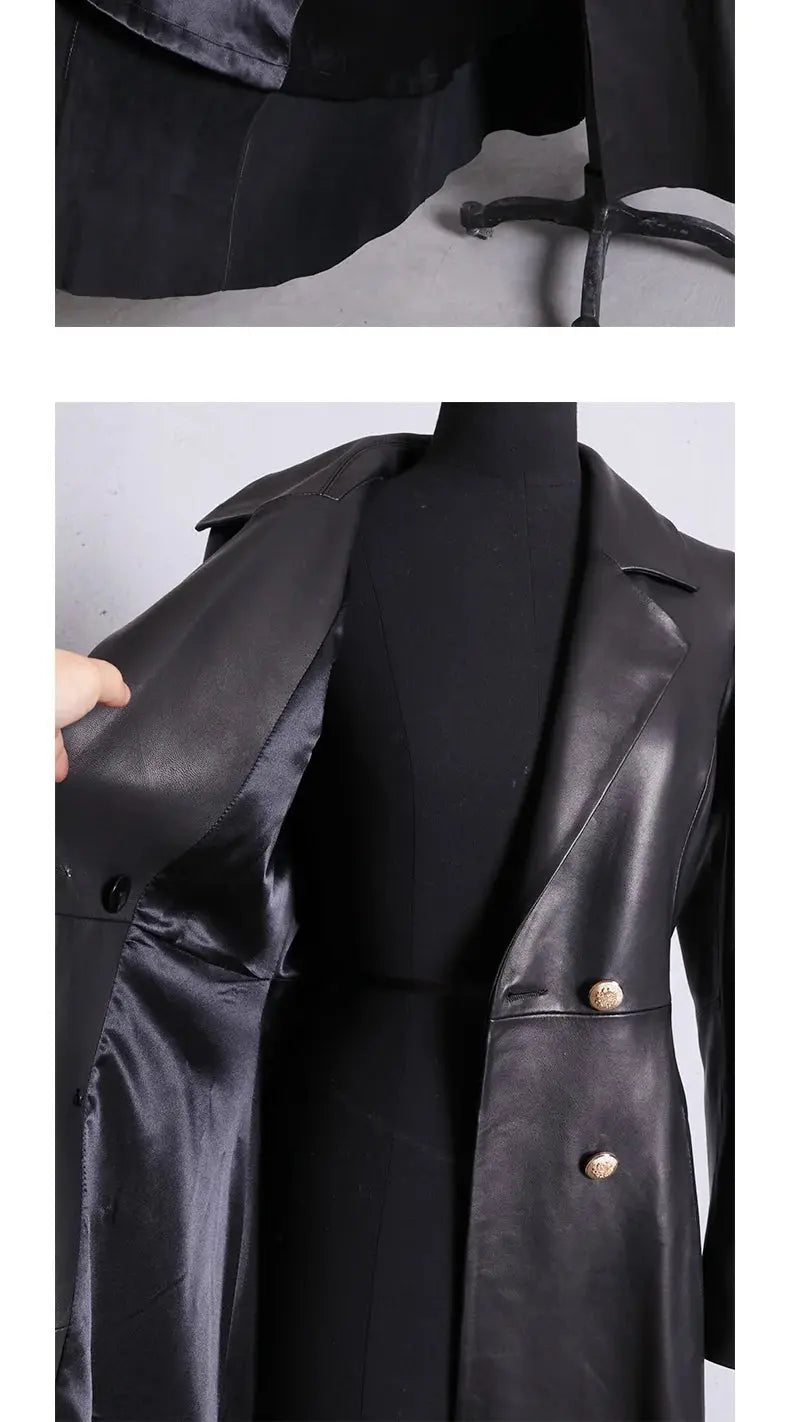 Lautaro Autumn Long Skirted Red Black Faux Leather Trench Coat for Women Double Breasted Elegant Luxury Fashion 4xl 5xl 6xl 7xl ZITA LA BELLE ÉLITE