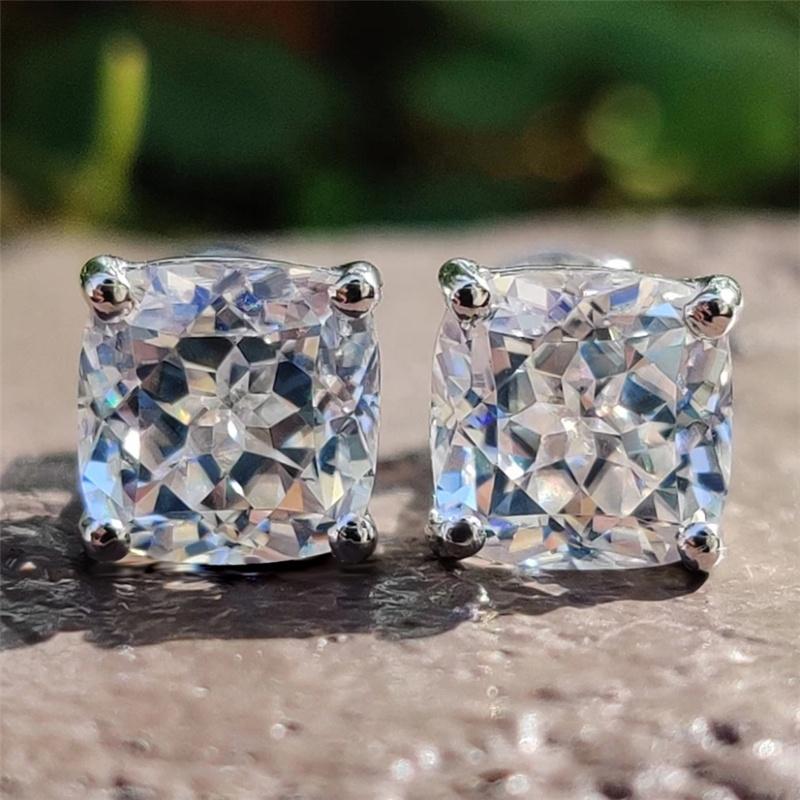 Cushion Square Cubic Zirconia 14K Gold Stud Earrings. 635E208K