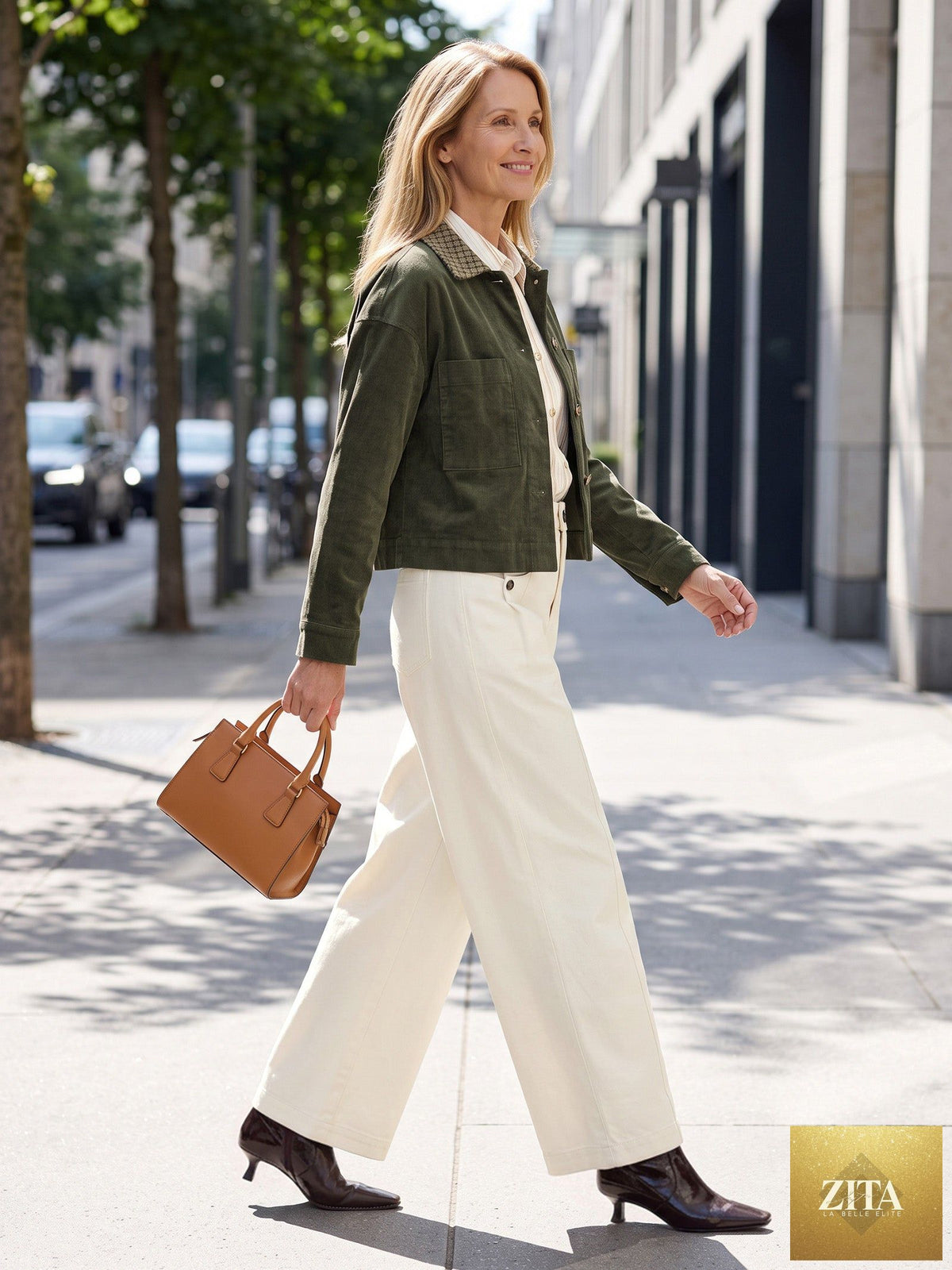Cotton Mid Waist Curved Leg Pants LORENA