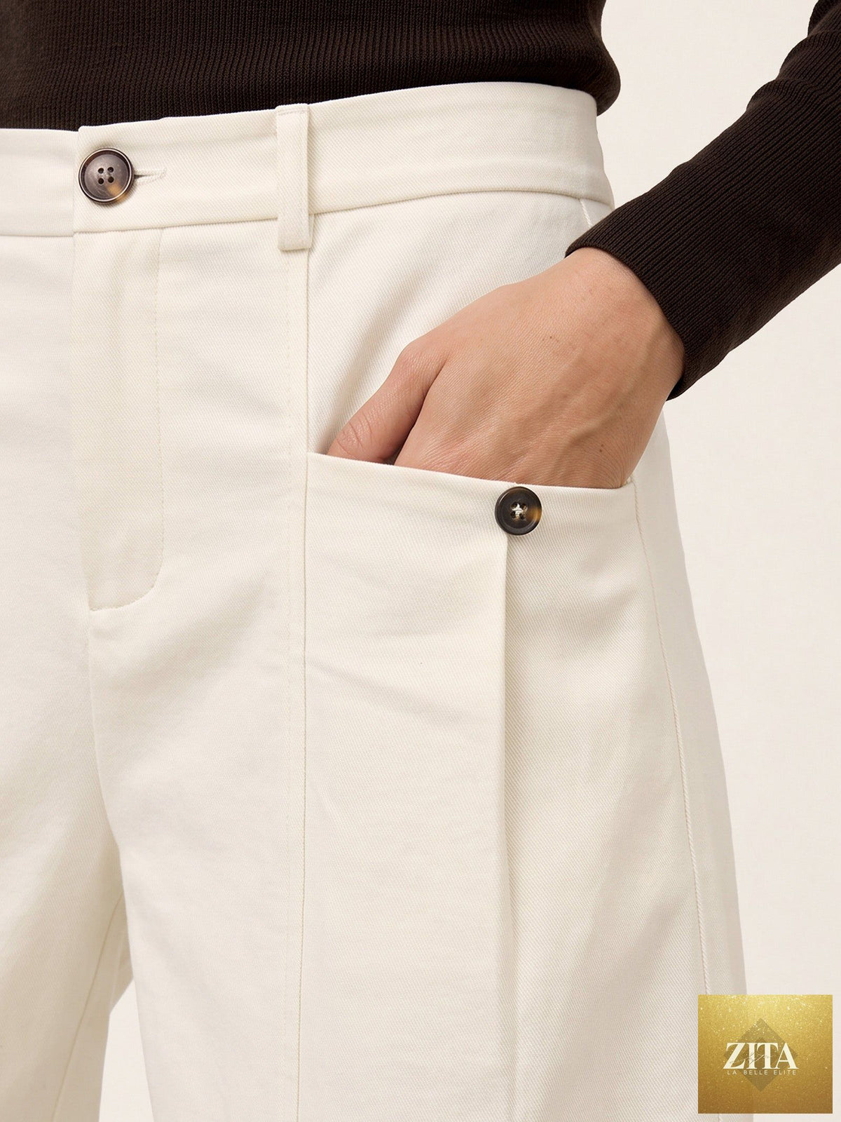 Cotton Mid Waist Curved Leg Pants LORENA