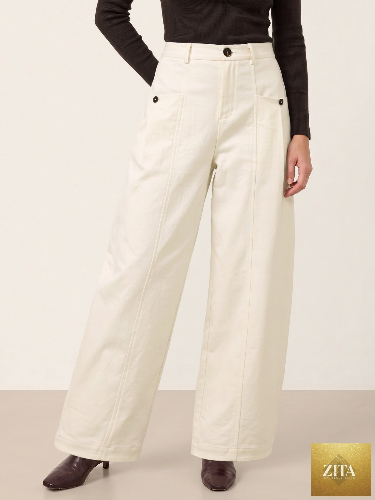 Cotton Mid Waist Curved Leg Pants LORENA