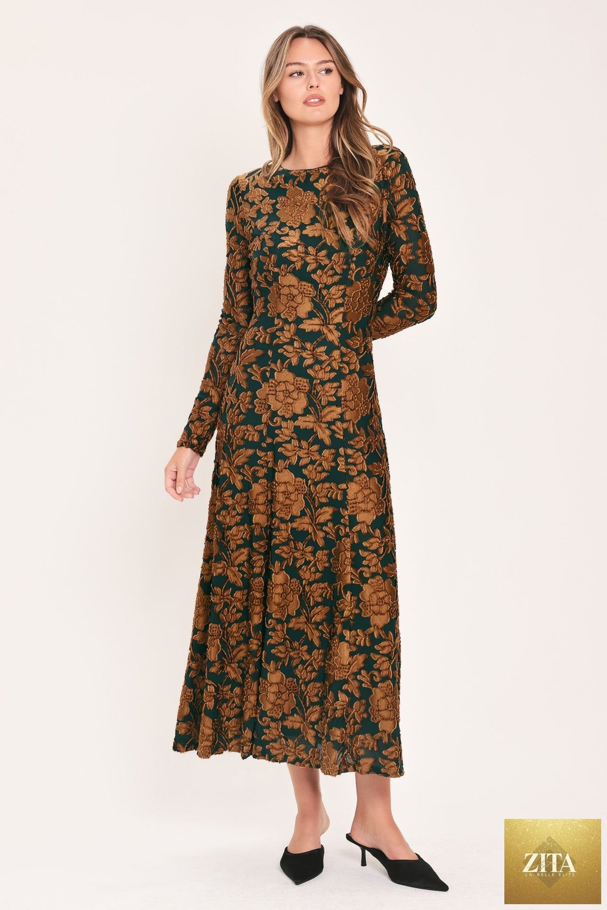 EMERALD ENCHANTMENT KELLY GREEN BURNOUT VELVET MAXI DRESS