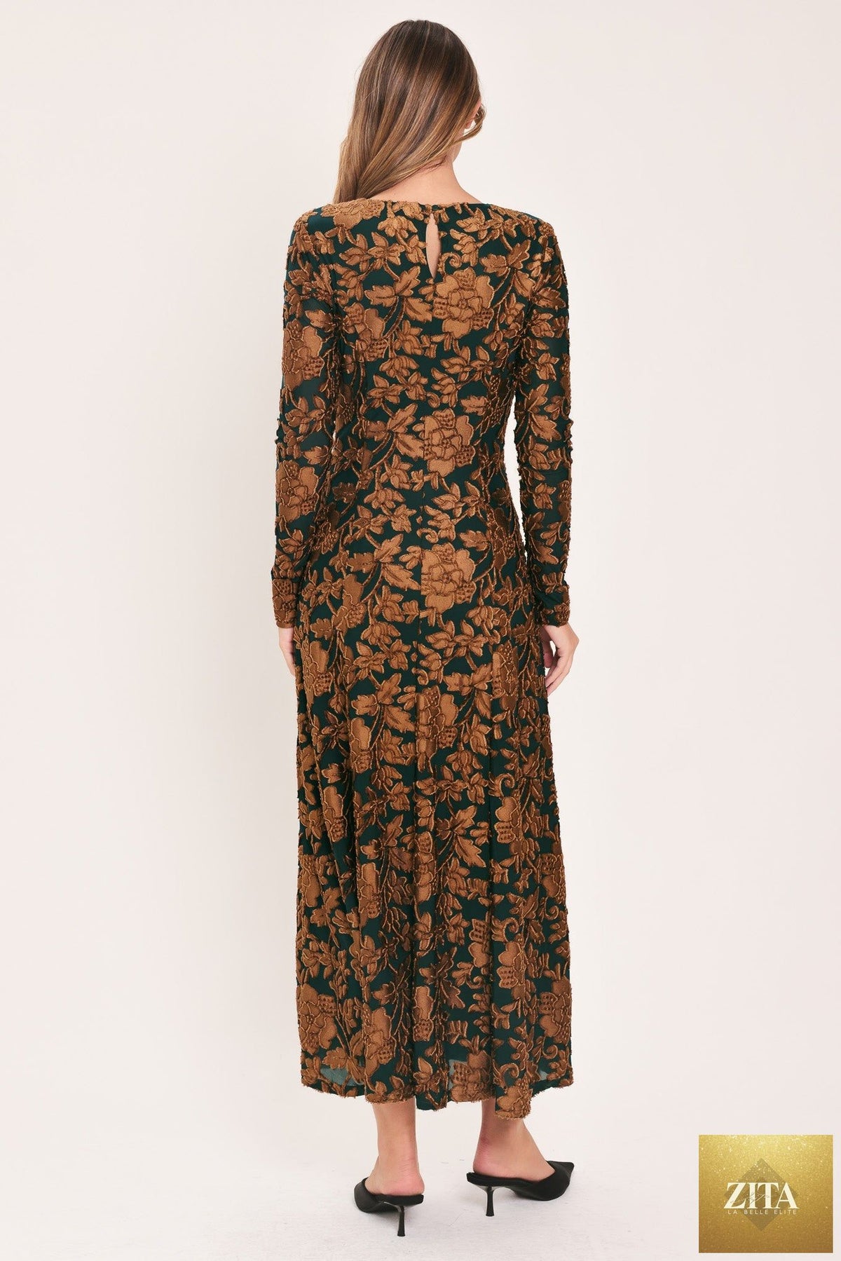 EMERALD ENCHANTMENT KELLY GREEN BURNOUT VELVET MAXI DRESS