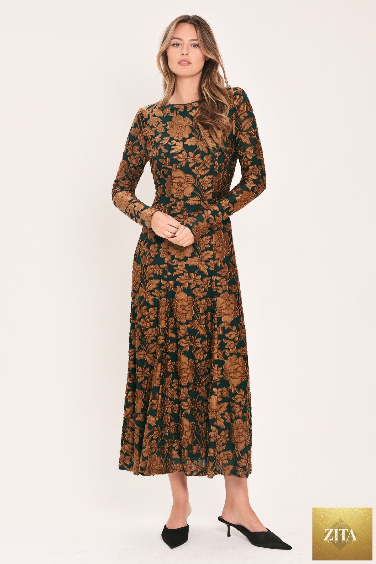 EMERALD ENCHANTMENT KELLY GREEN BURNOUT VELVET MAXI DRESS