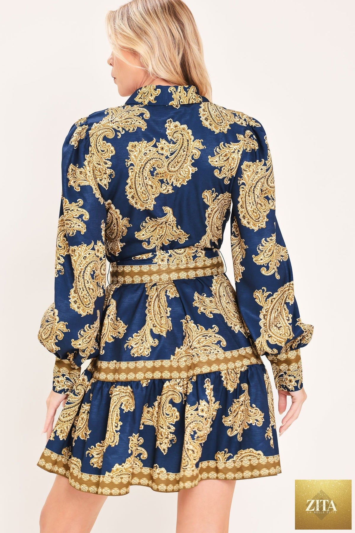 SAPPHIRE ORNAMENT WOVEN MINI SHIRT DRESS