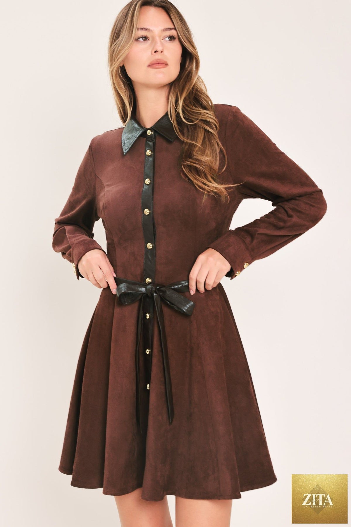 FALLING FOR YOU BURGUNDY FAUX SUEDE TIE-WAIST MINI DRESS