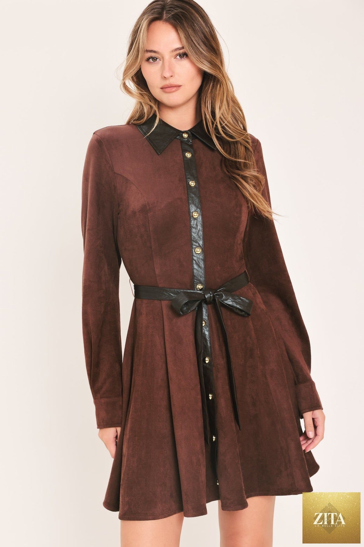 FALLING FOR YOU BURGUNDY FAUX SUEDE TIE-WAIST MINI DRESS