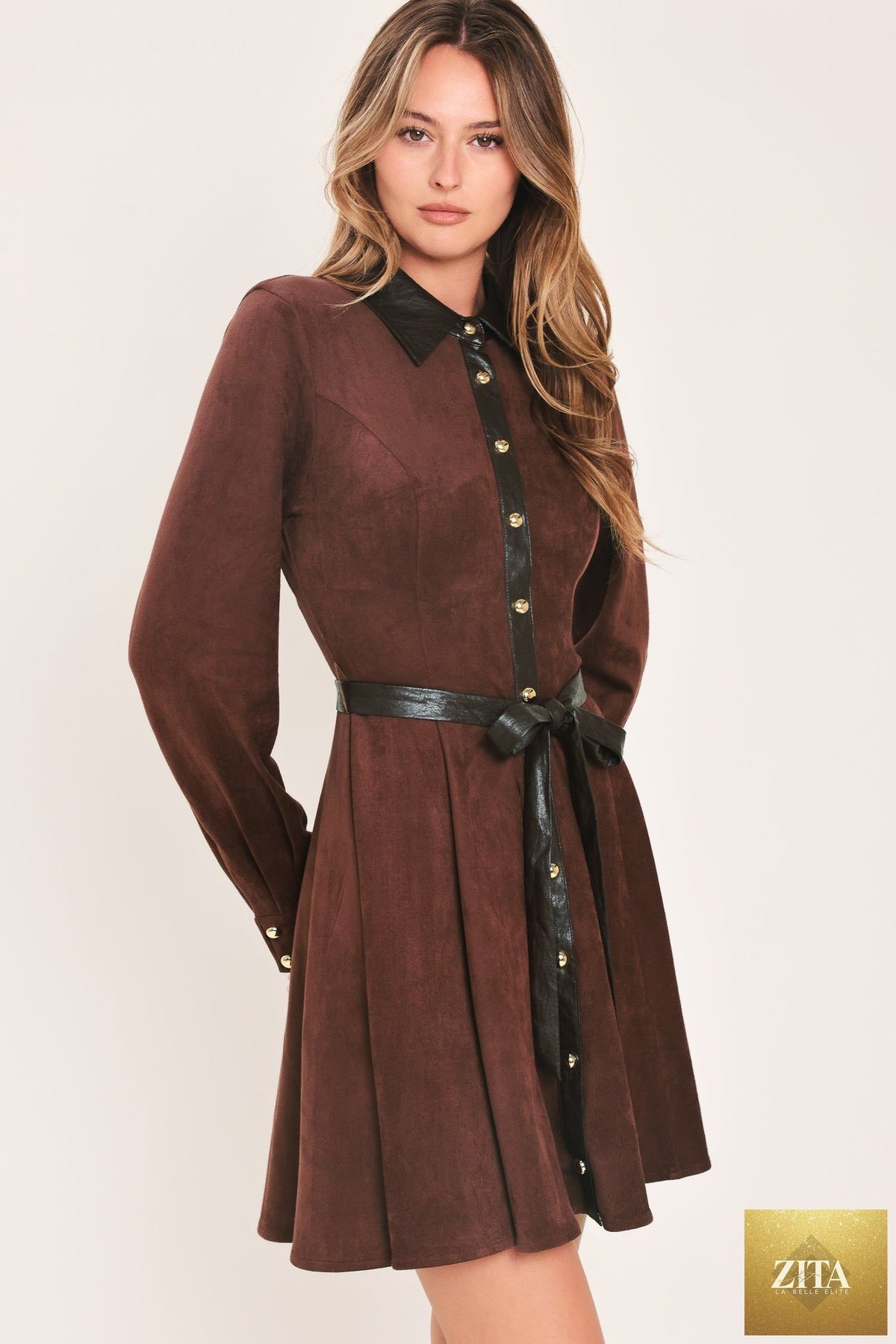 FALLING FOR YOU BURGUNDY FAUX SUEDE TIE-WAIST MINI DRESS