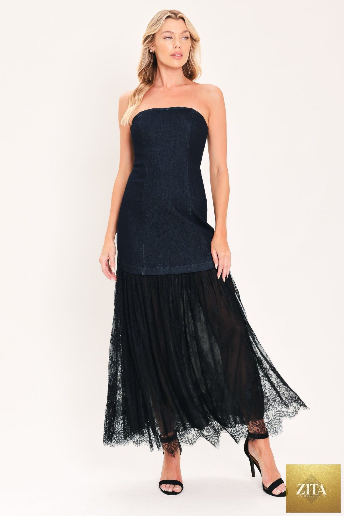 MIDNIGHT COLUMN MUSE DENIM TUBE DRESS