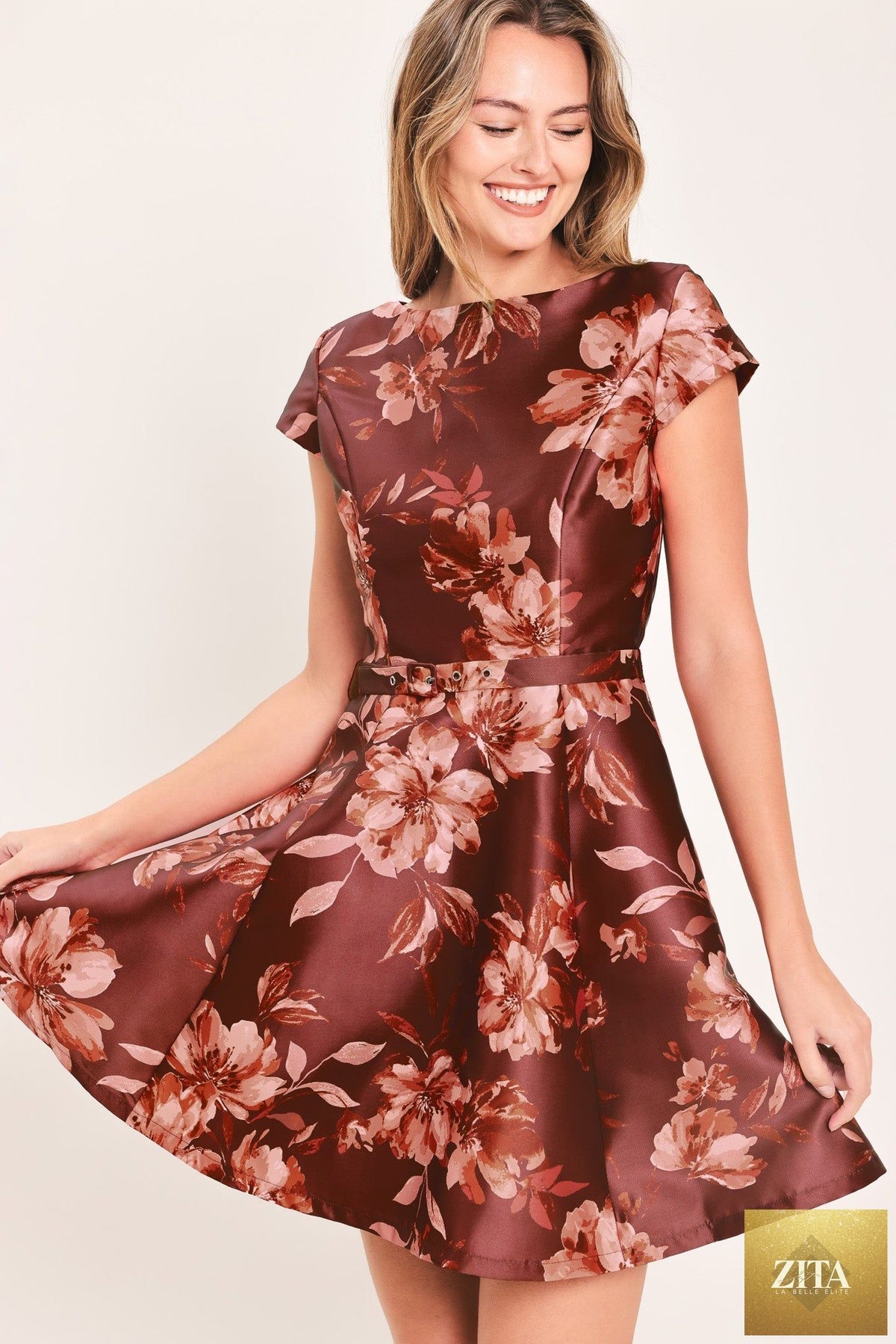 MAHOGANY FLORAL KISS WOVEN MINI DRESS