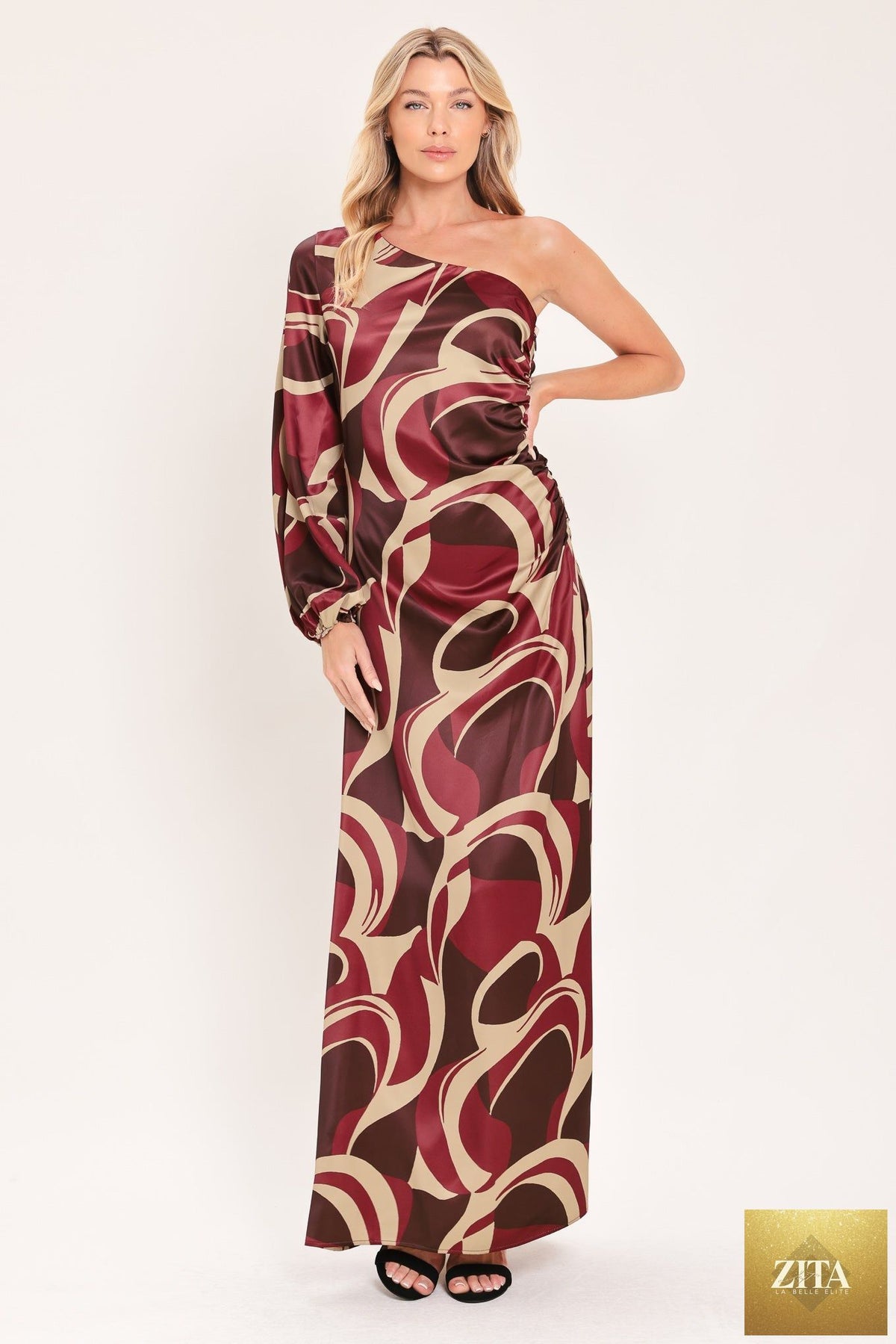 CABERNET SCULPTED WAVE WOVEN MAXI DRESS