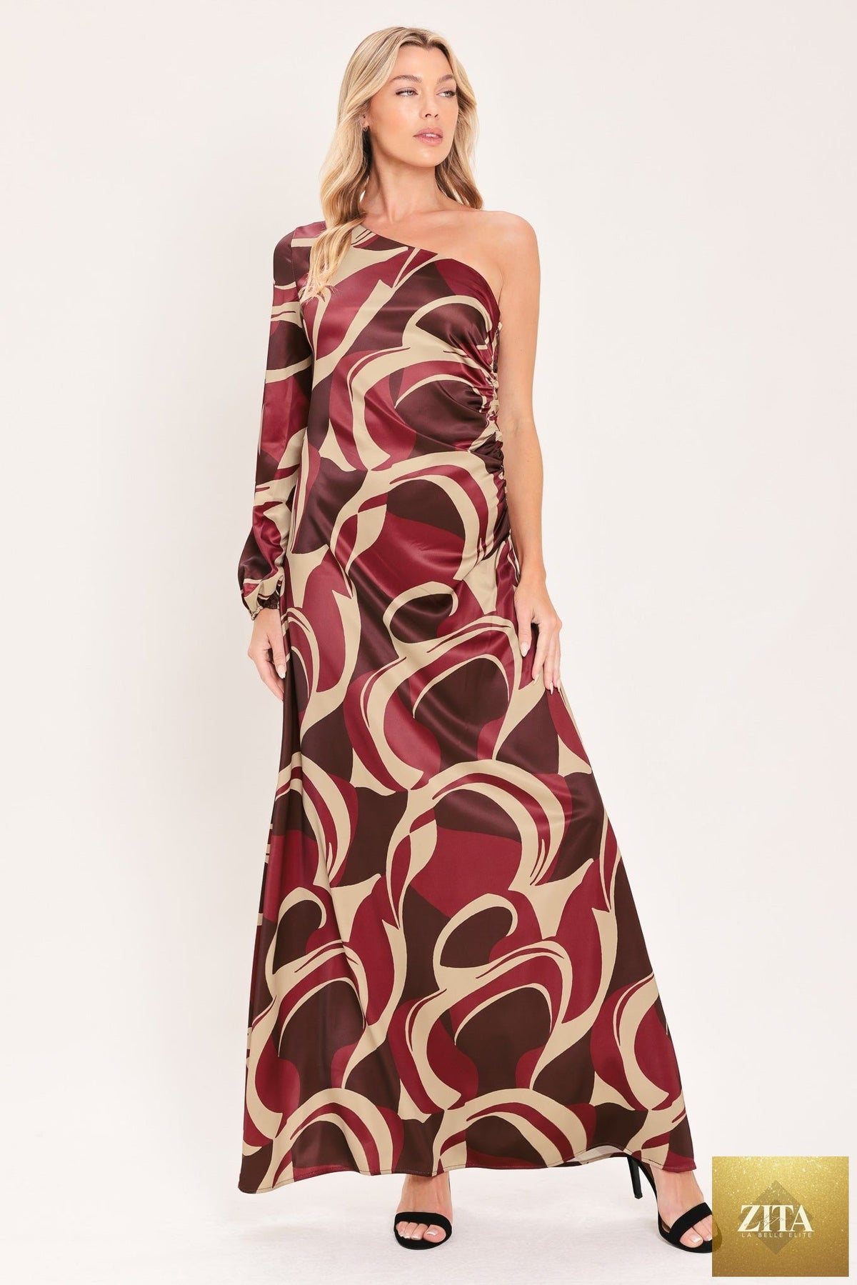 CABERNET SCULPTED WAVE WOVEN MAXI DRESS
