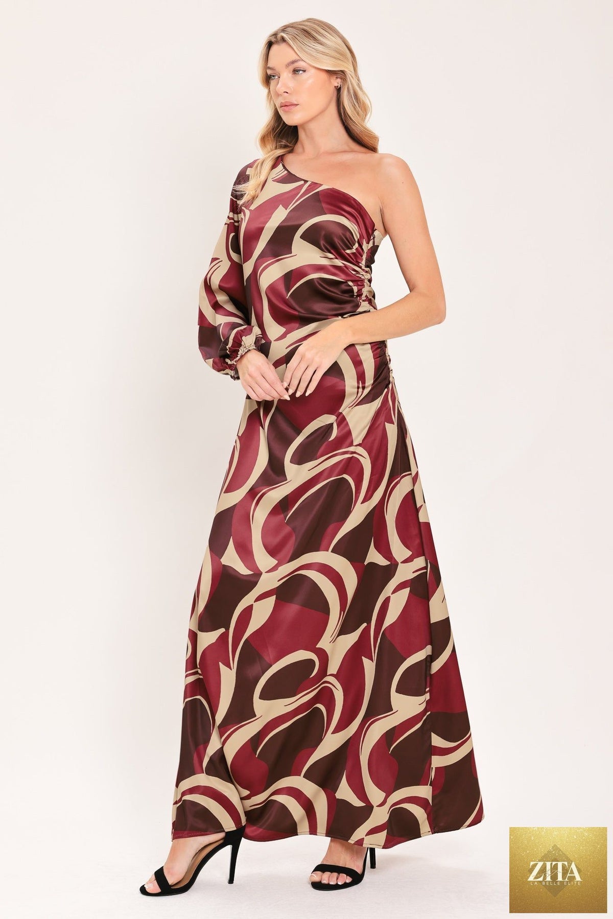 CABERNET SCULPTED WAVE WOVEN MAXI DRESS