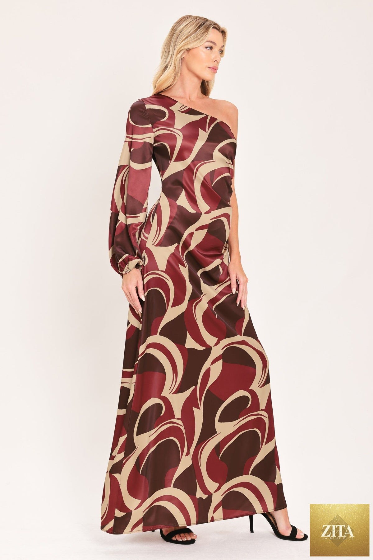 CABERNET SCULPTED WAVE WOVEN MAXI DRESS