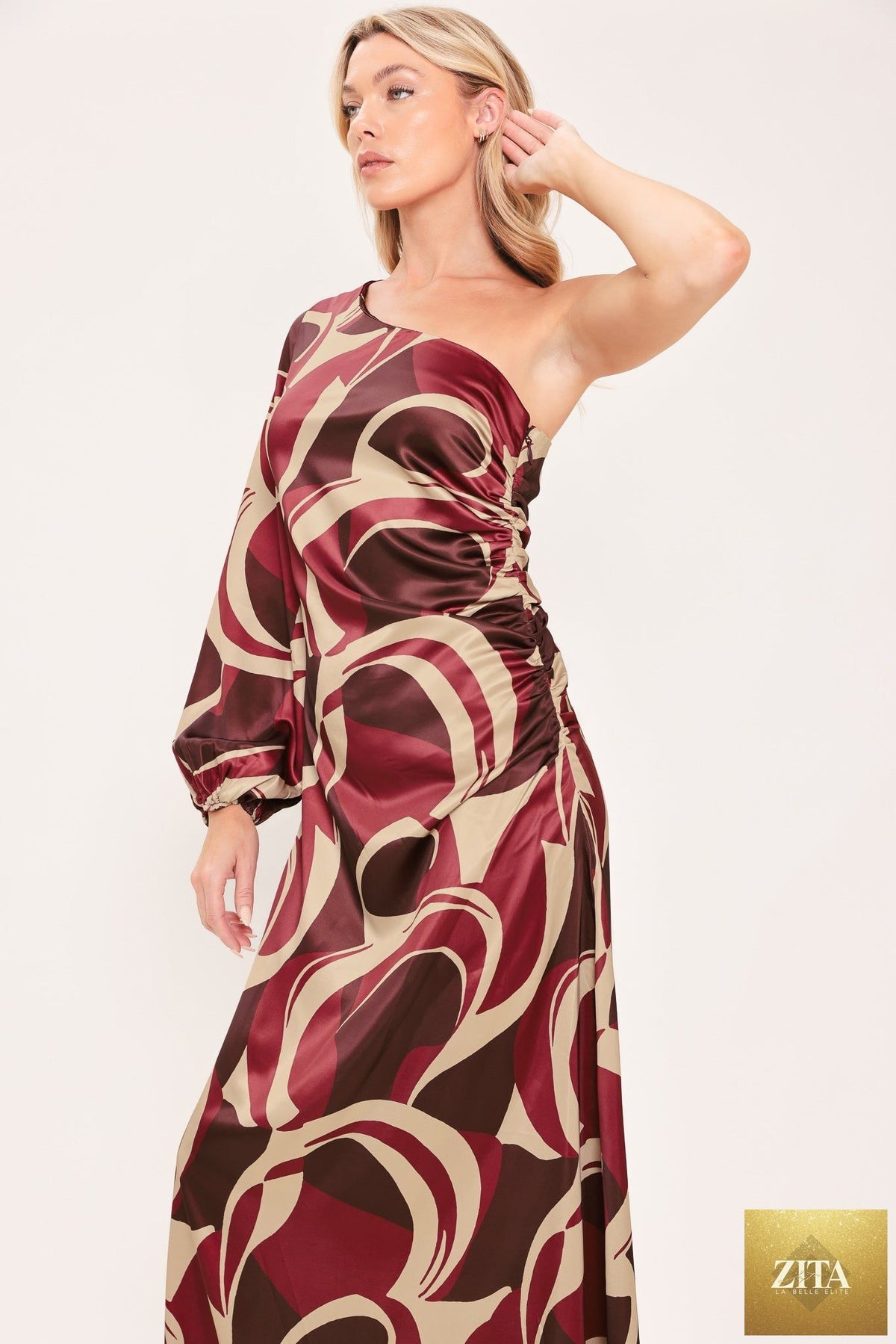 CABERNET SCULPTED WAVE WOVEN MAXI DRESS