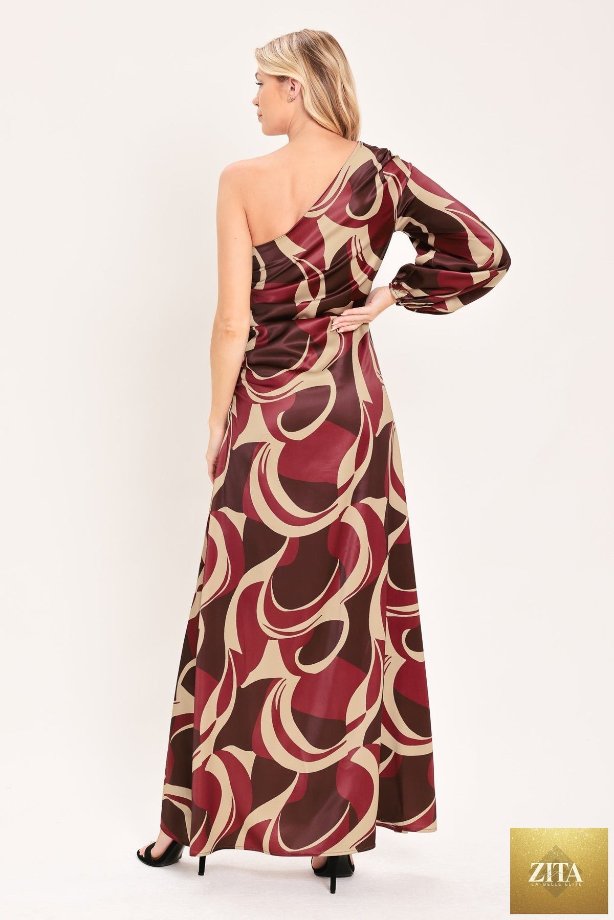 CABERNET SCULPTED WAVE WOVEN MAXI DRESS