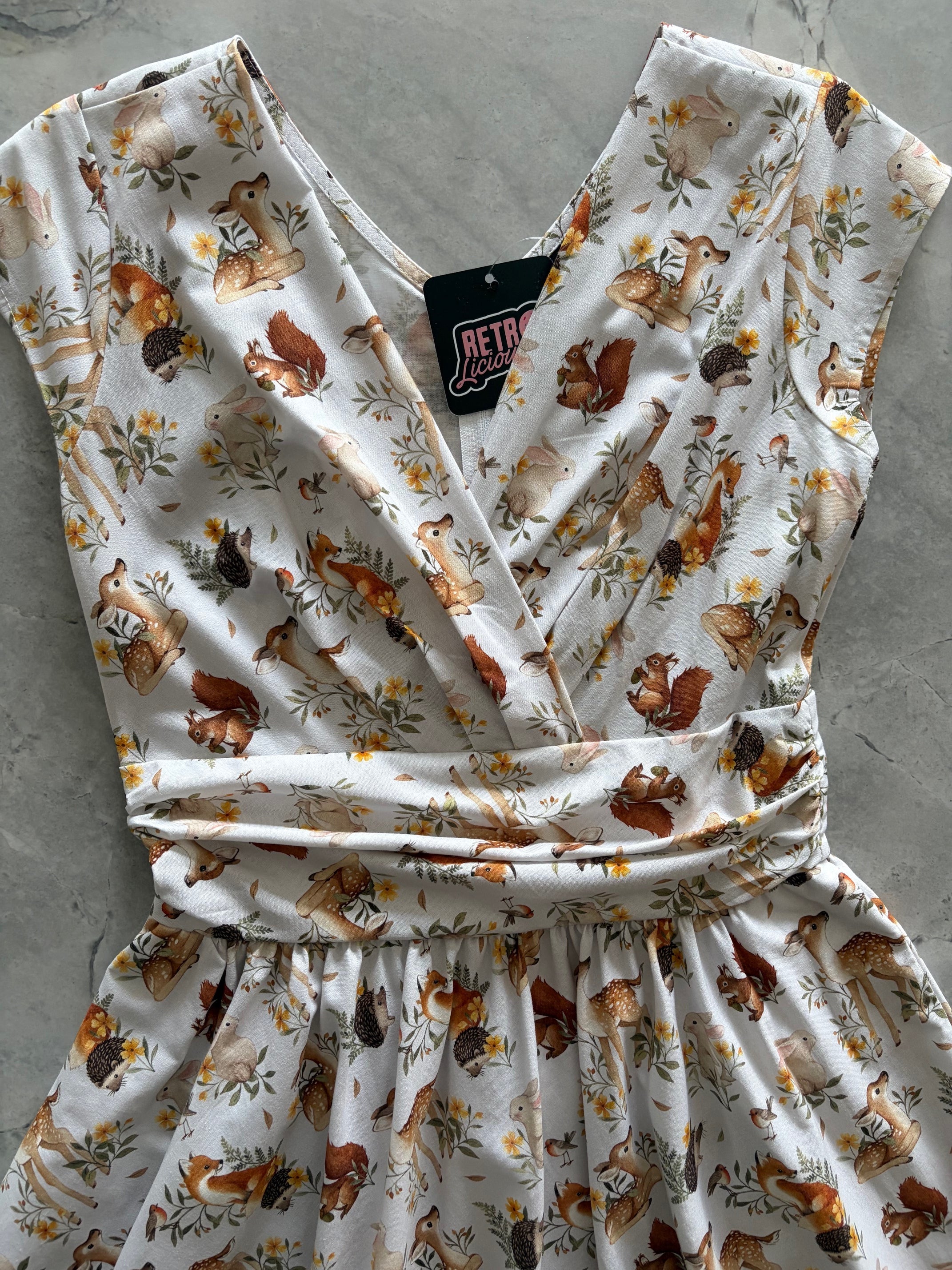 Woodland Animals Greta Dress by Retrolicious, featuring a charming dress with woodland animal prints and a playful, colorful design.