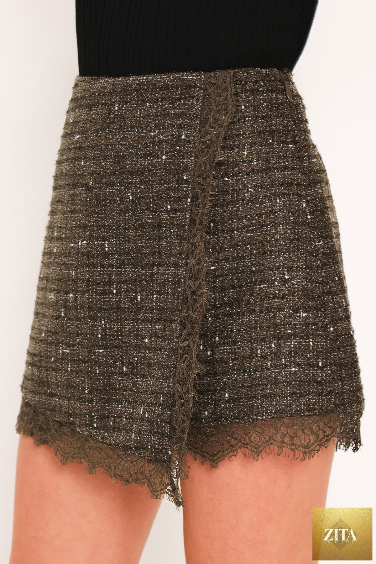 DARK CHAMPAGNE SPARK WOVEN TWEED SKORT