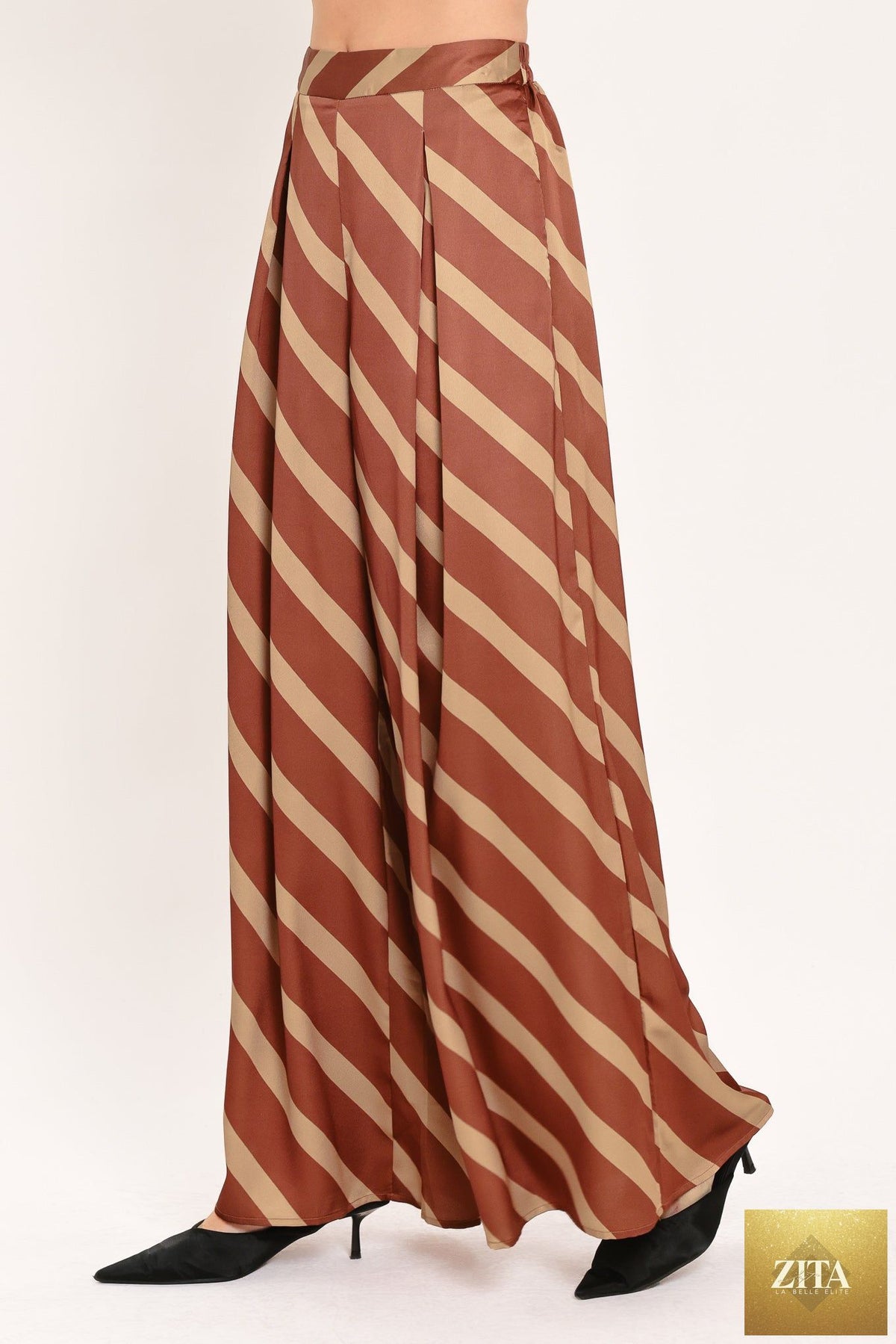TOFFEE DIAGONAL FLOW WOVEN WIDE LEG PANTS