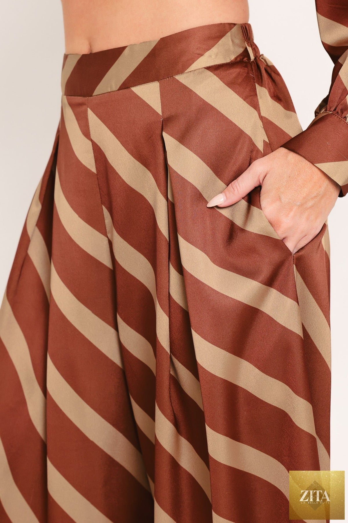 TOFFEE DIAGONAL FLOW WOVEN WIDE LEG PANTS