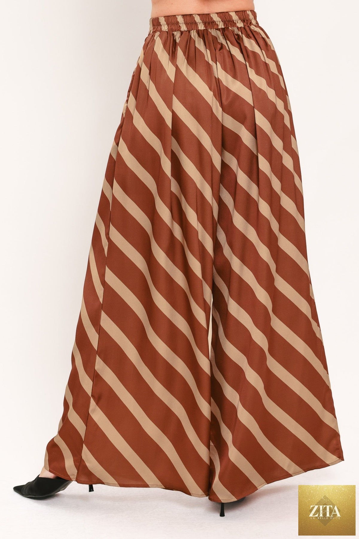 TOFFEE DIAGONAL FLOW WOVEN WIDE LEG PANTS