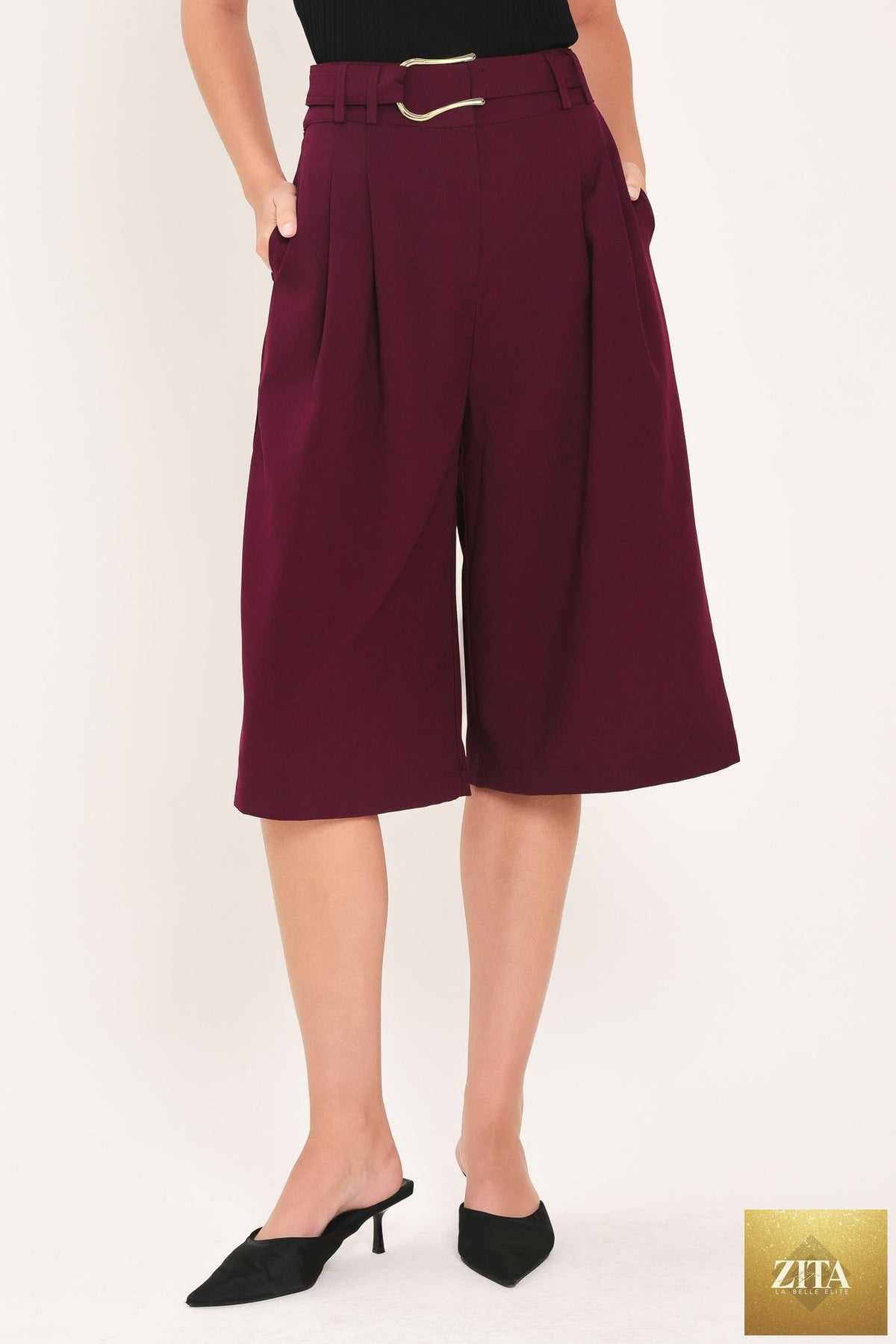 CITY CHIC BUCKLE BELTED CULOTTE PANTS