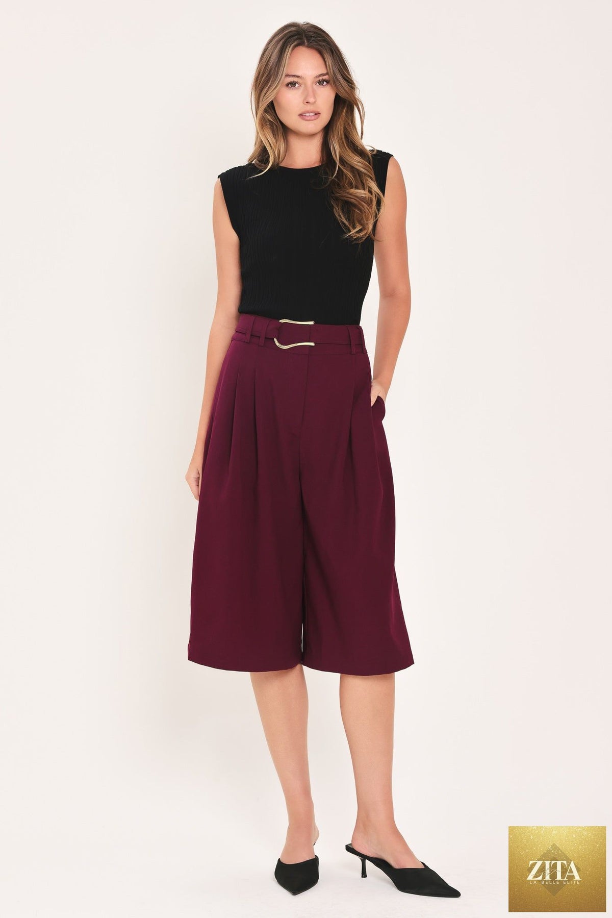 CITY CHIC BUCKLE BELTED CULOTTE PANTS