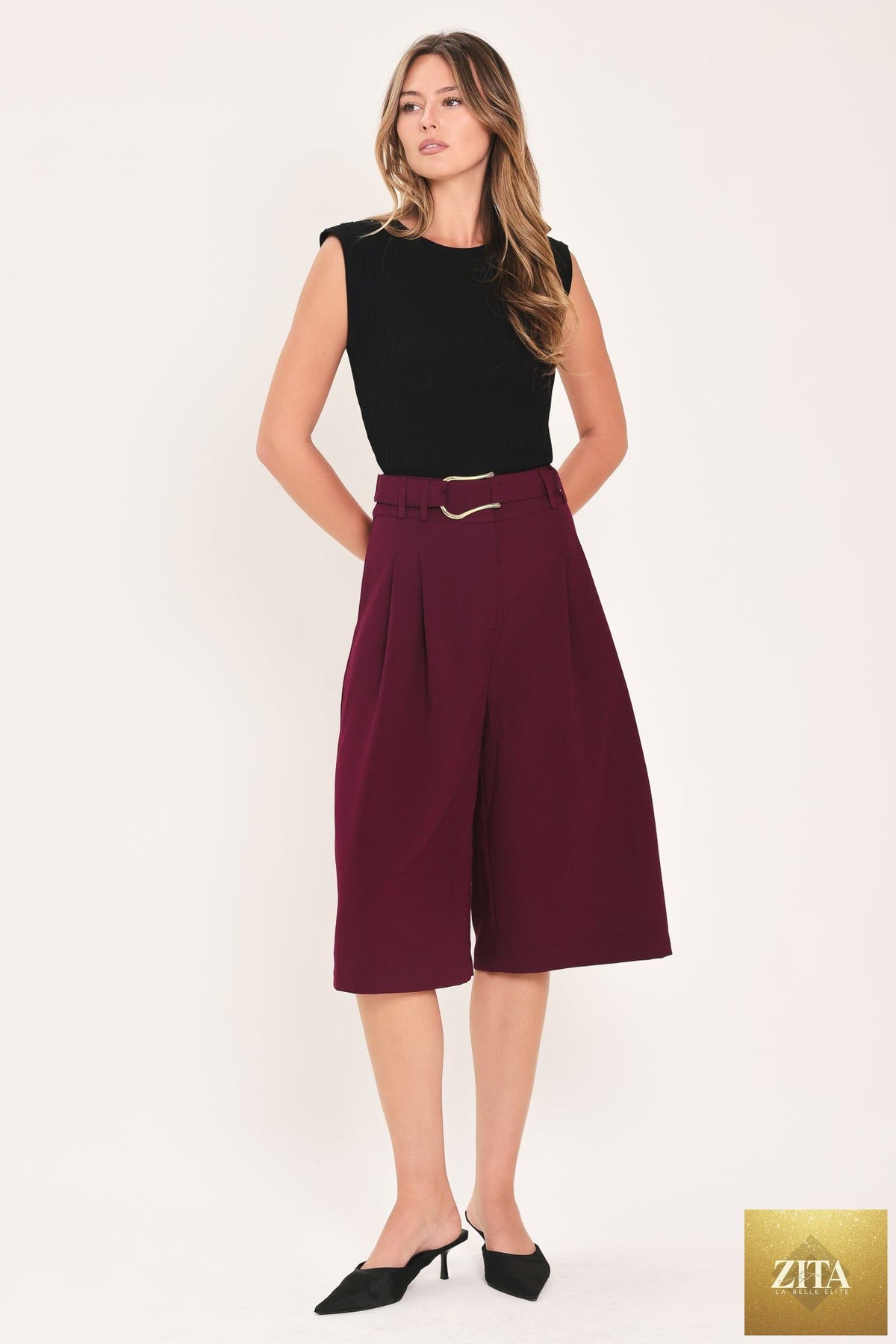 CITY CHIC BUCKLE BELTED CULOTTE PANTS