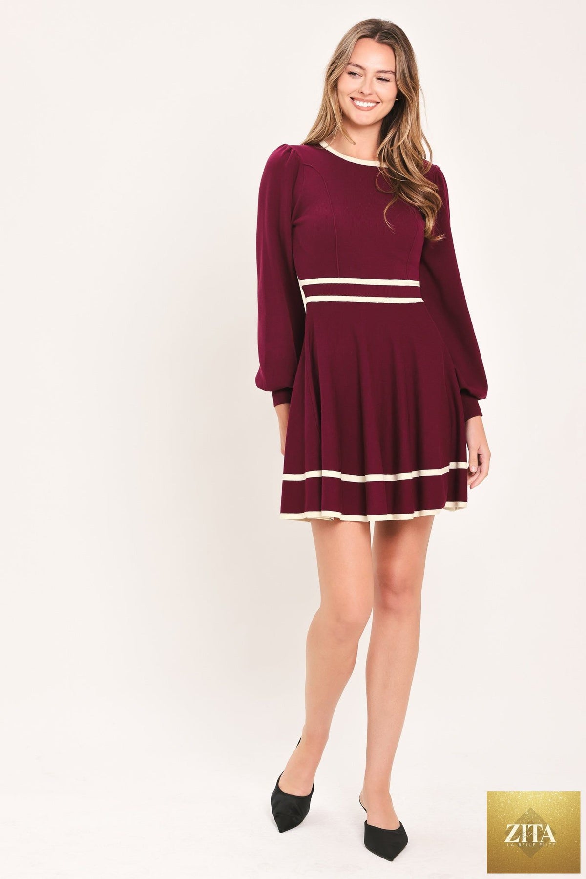 MERLOT IVORY MOMENT SWEATER MINI DRESS