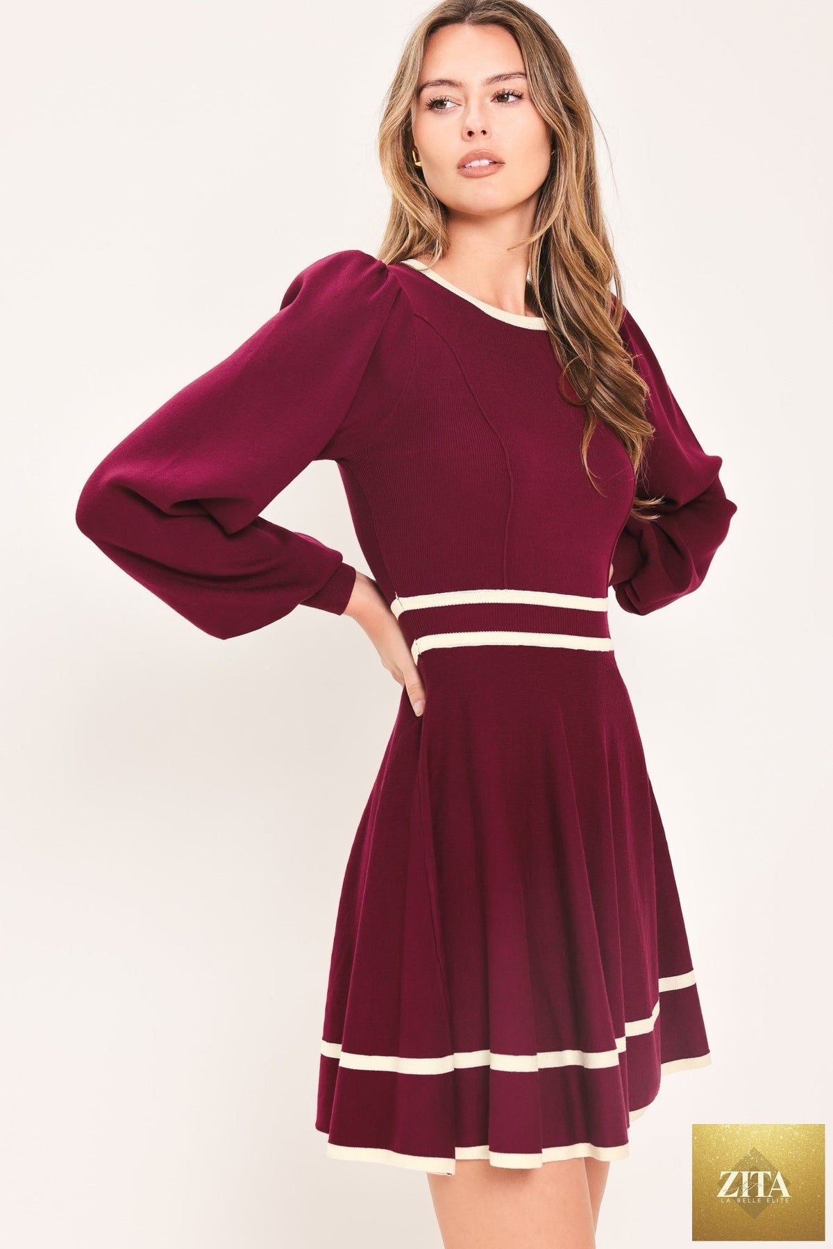 MERLOT IVORY MOMENT SWEATER MINI DRESS
