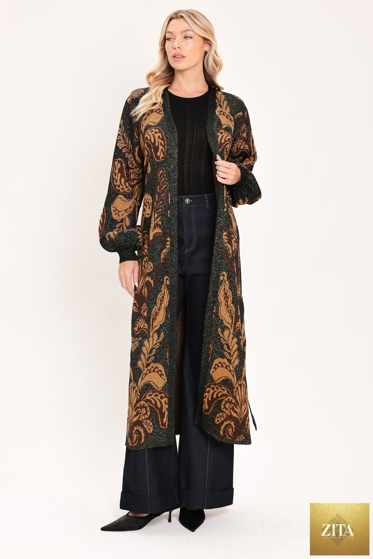 VINTAGE GARDEN JACQUARD SWEATER KNIT MIDI CARDIGAN