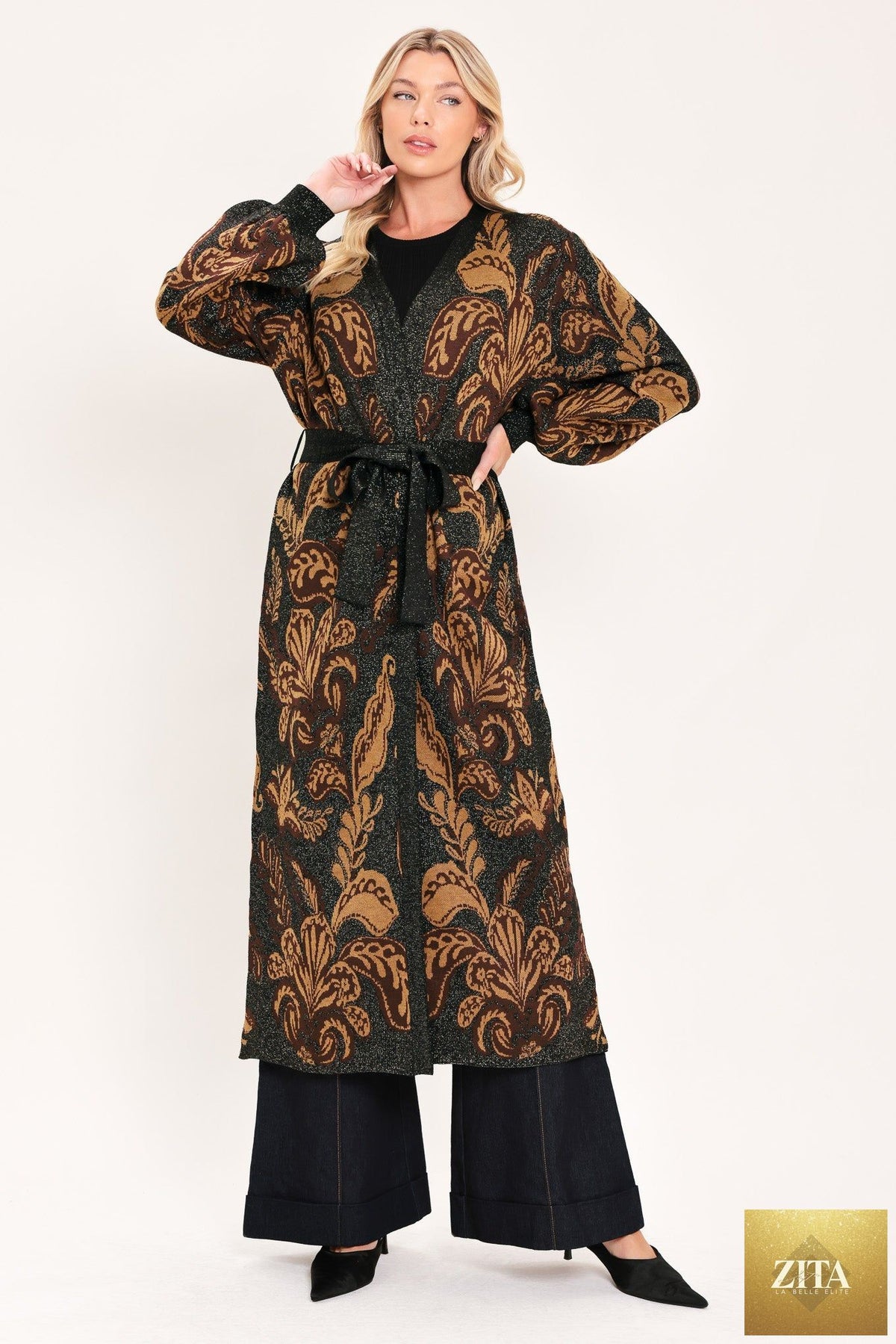 VINTAGE GARDEN JACQUARD SWEATER KNIT MIDI CARDIGAN