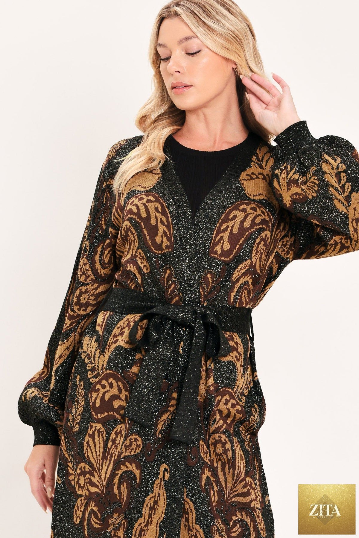 VINTAGE GARDEN JACQUARD SWEATER KNIT MIDI CARDIGAN