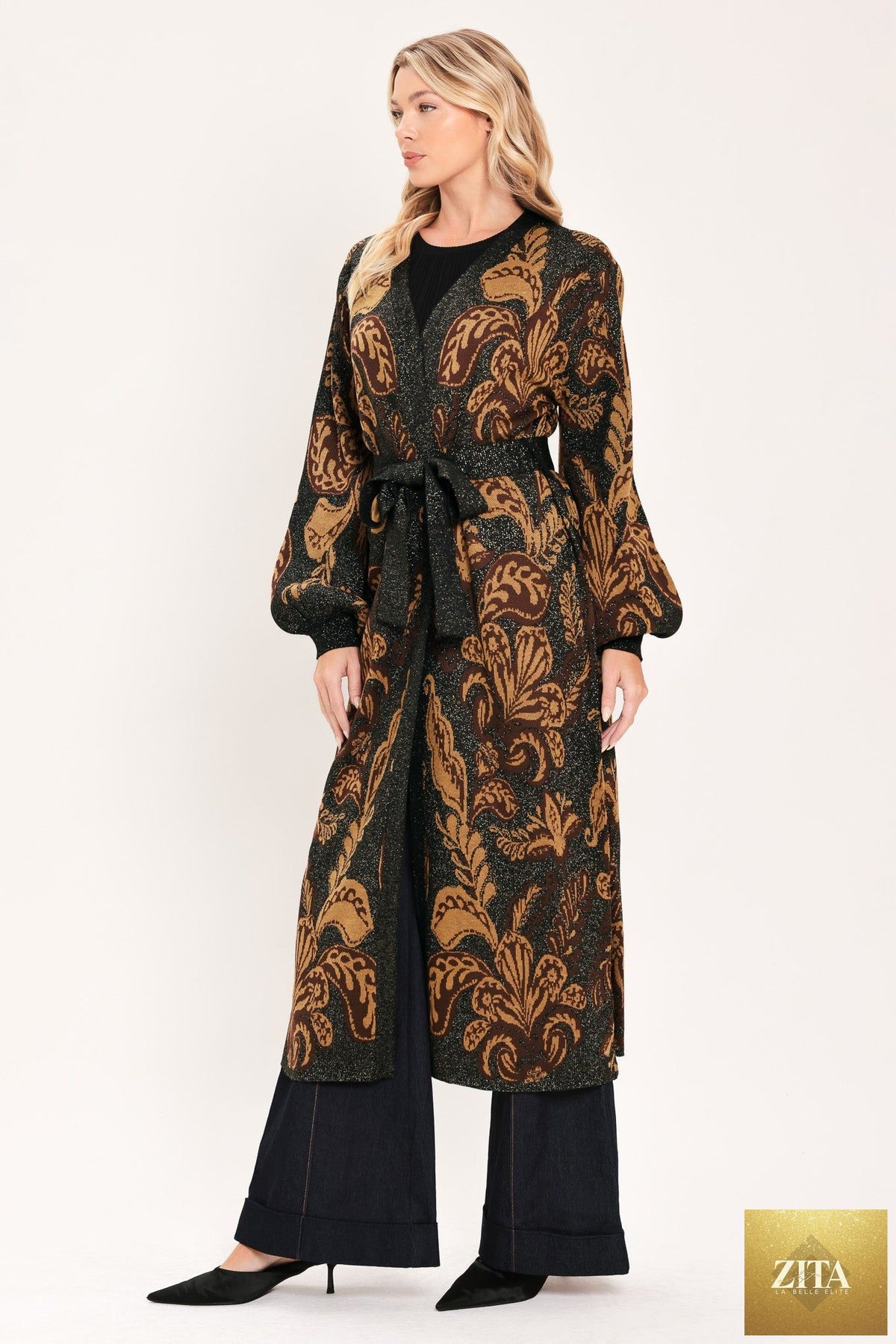 VINTAGE GARDEN JACQUARD SWEATER KNIT MIDI CARDIGAN