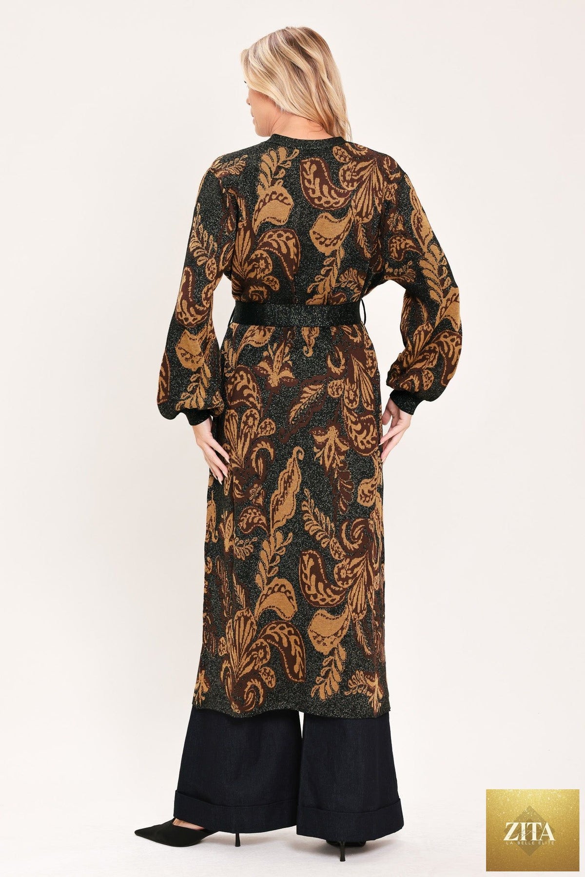 VINTAGE GARDEN JACQUARD SWEATER KNIT MIDI CARDIGAN