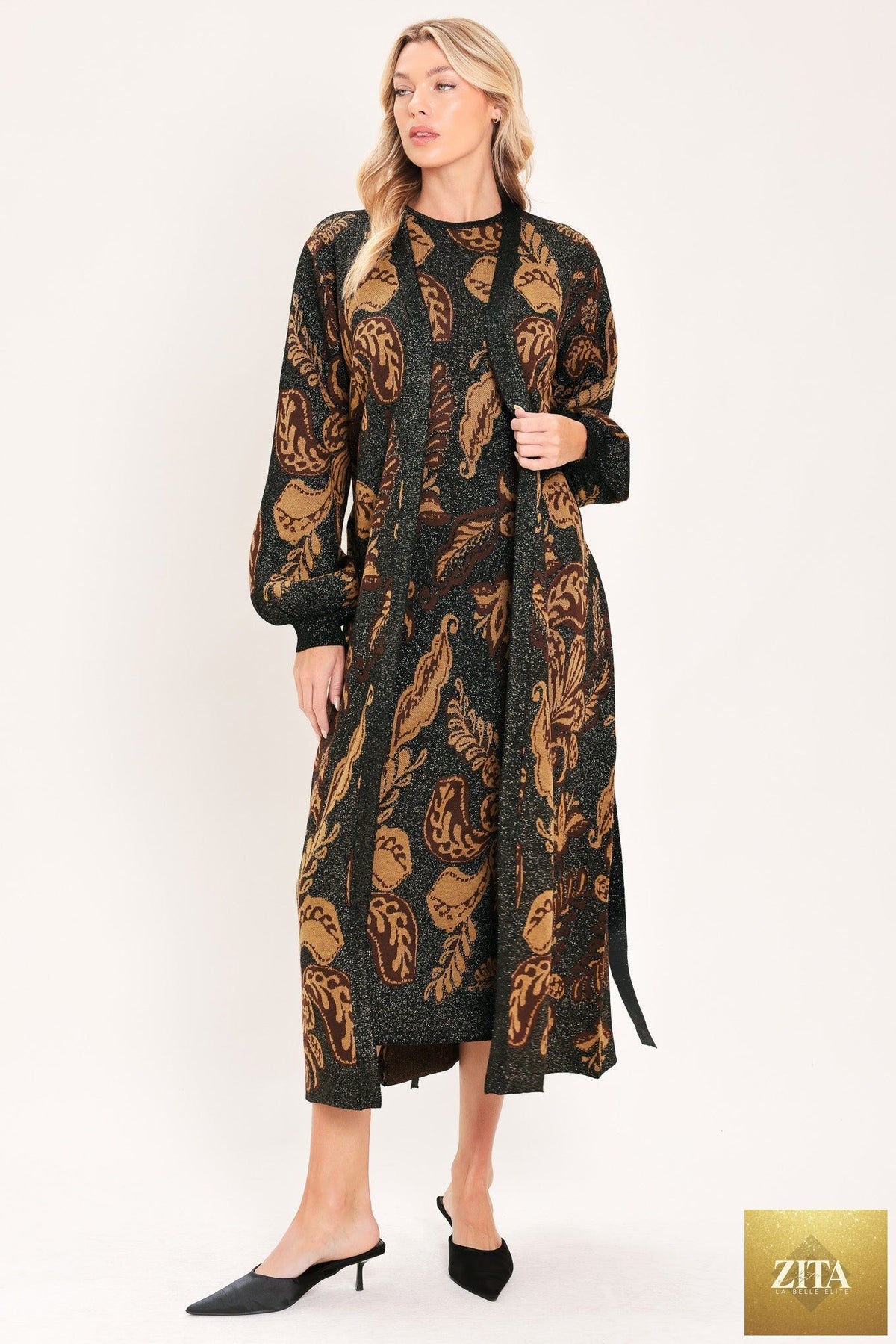 VINTAGE GARDEN JACQUARD SWEATER KNIT MIDI CARDIGAN