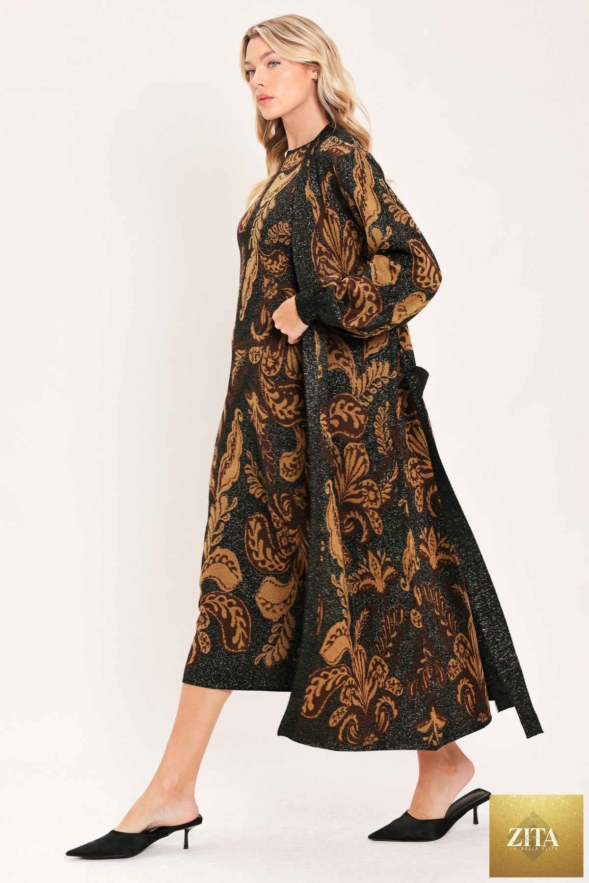 VINTAGE GARDEN JACQUARD SWEATER KNIT MIDI CARDIGAN